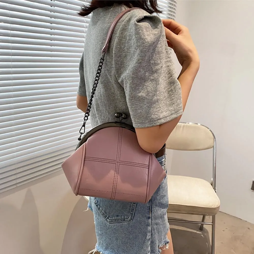 Downupdown Women Purses Handbags Kiss Lock Satchel Bag Chain Shoulder Bag PU Leather Hobo Bags Crossbody Bag Clutch Wallet