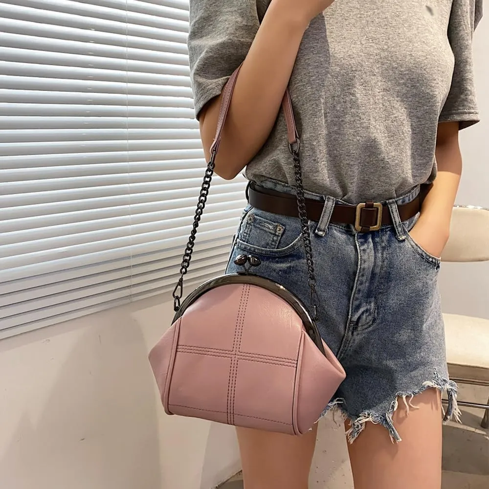 Downupdown Women Purses Handbags Kiss Lock Satchel Bag Chain Shoulder Bag PU Leather Hobo Bags Crossbody Bag Clutch Wallet