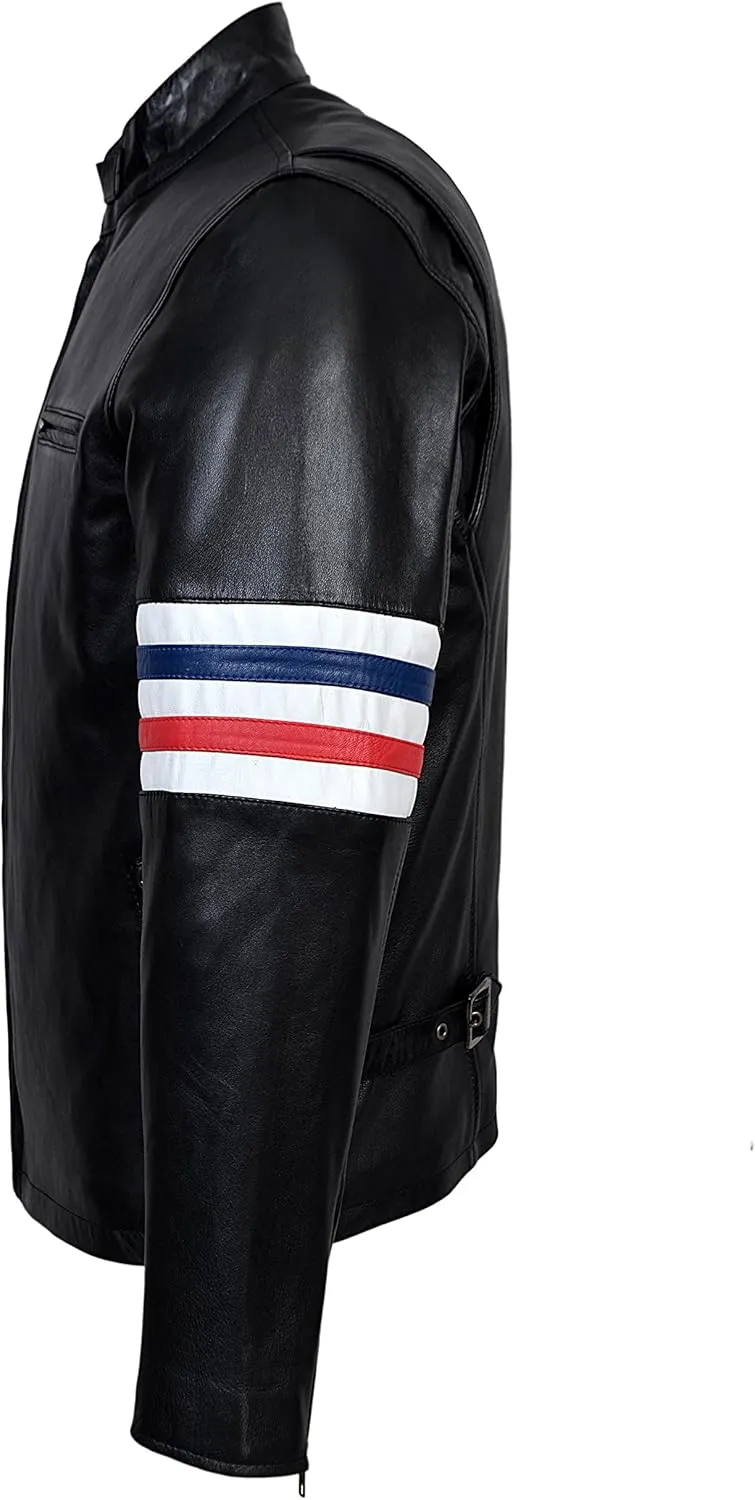 'Easy Rider' Men's Black Motorcycle Style Biker Real Lambskin Leather Jacket