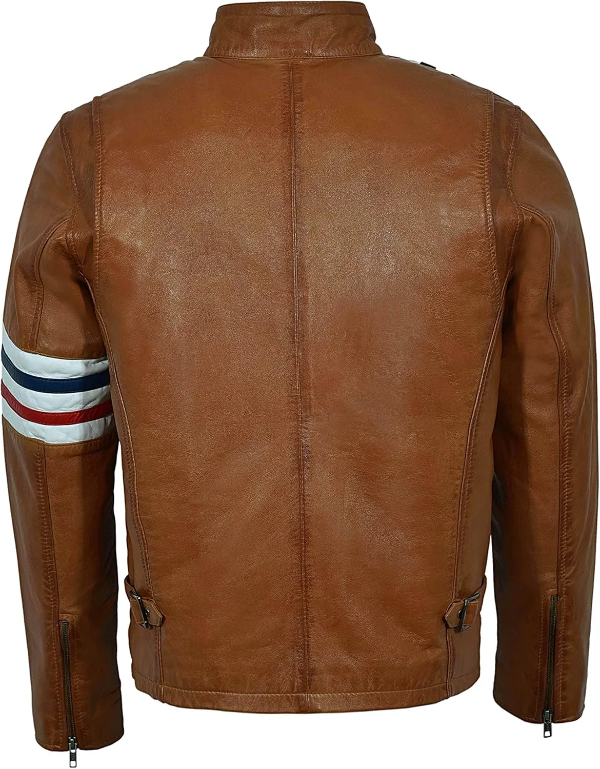'Easy Rider' Men's TAN America Motorcycle Stripes Lambskin Leather Jacket