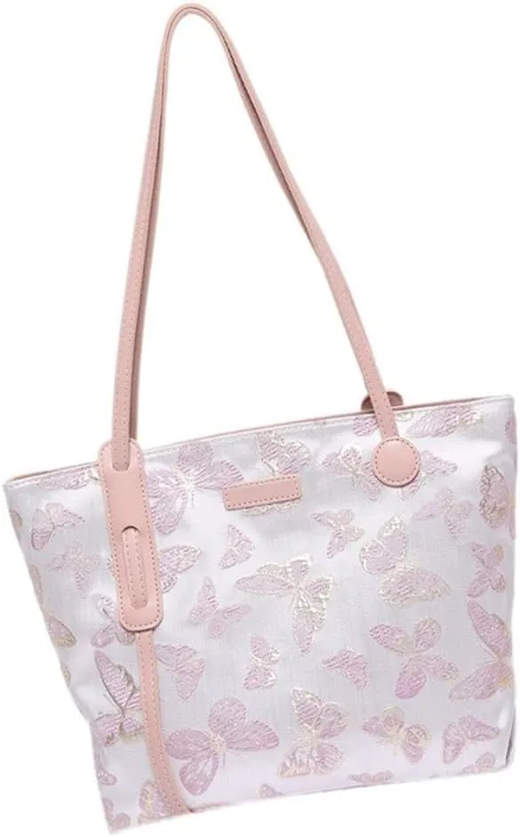 Elegant Embroidery Butterfly Handbag Large Capacity Canvas Top Handle Bags for Women Casual Shoulder Bags Satchel