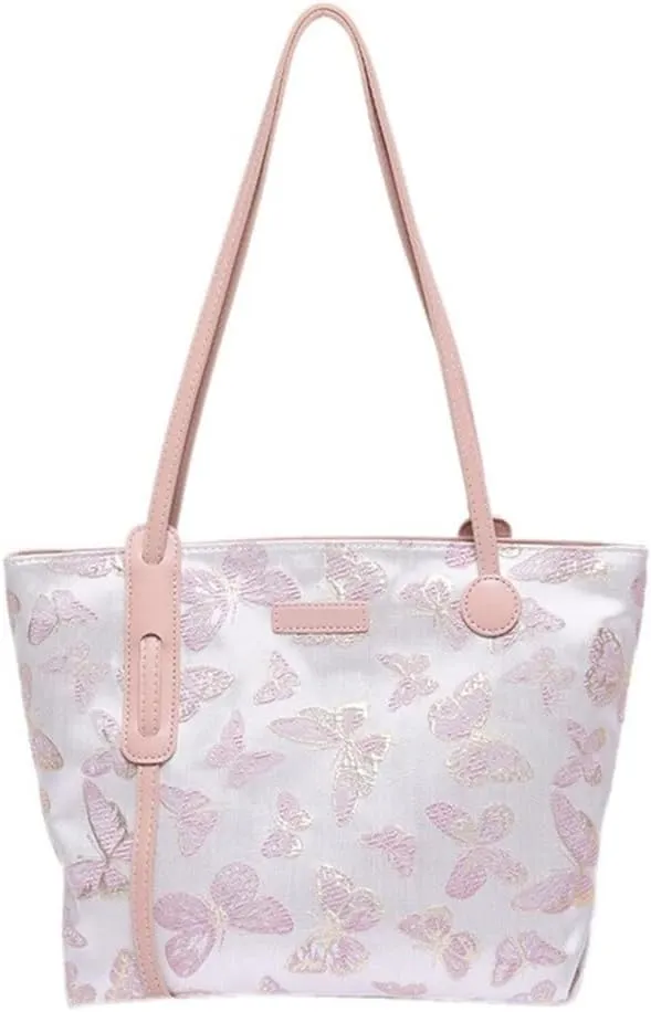 Elegant Embroidery Butterfly Handbag Large Capacity Canvas Top Handle Bags for Women Casual Shoulder Bags Satchel