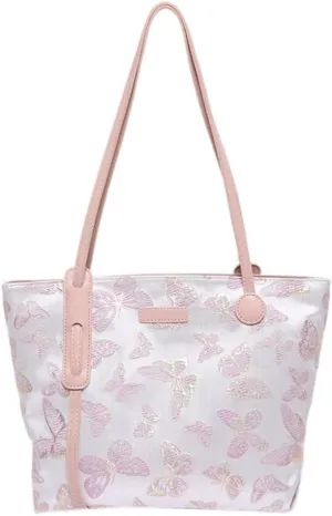 Elegant Embroidery Butterfly Handbag Large Capacity Canvas Top Handle Bags for Women Casual Shoulder Bags Satchel