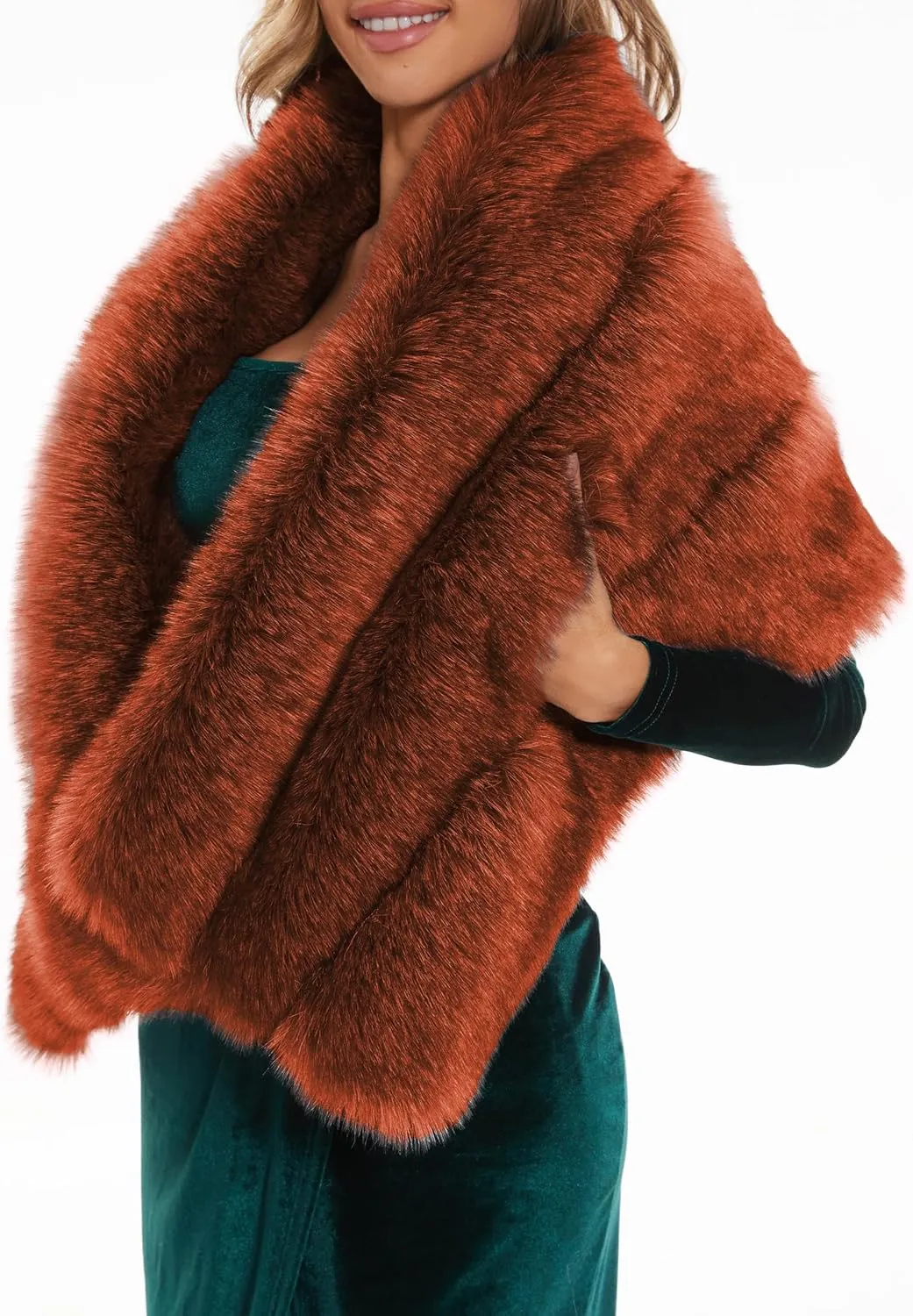 ELFJOY Luxury Faux Fur Shawl for Women Winter Fur Coat Wedding Party Fur Stole Wraps for Evening Dresses
