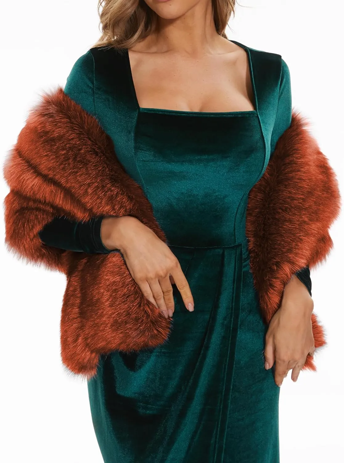ELFJOY Luxury Faux Fur Shawl for Women Winter Fur Coat Wedding Party Fur Stole Wraps for Evening Dresses