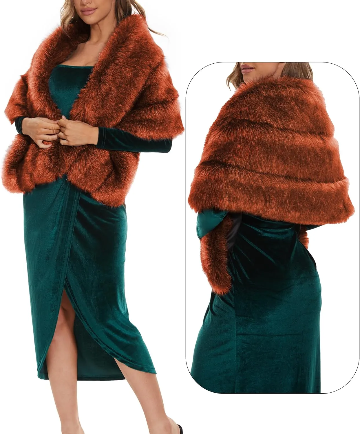 ELFJOY Luxury Faux Fur Shawl for Women Winter Fur Coat Wedding Party Fur Stole Wraps for Evening Dresses