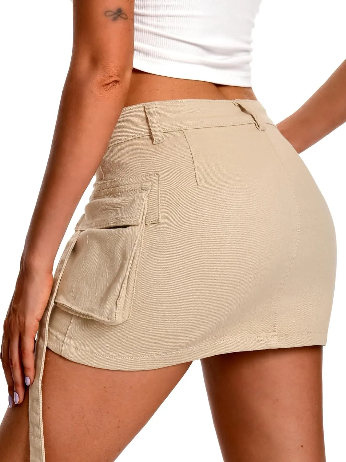 ELLEVEN High Stretch Denim Cargo Skirt for Women, Low Waist Y2k Mini Jean Skirt Cute Skirt with Pockets