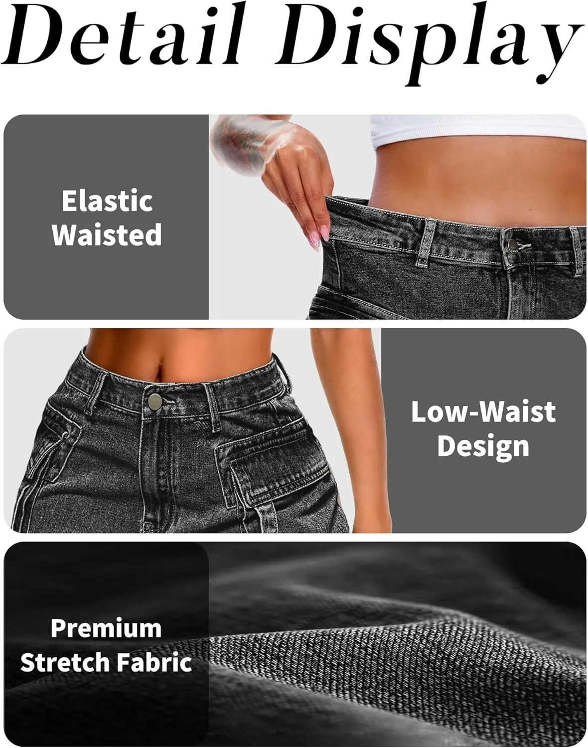 ELLEVEN High Stretch Denim Cargo Skirt for Women, Low Waist Y2k Mini Jean Skirt Cute Skirt with Pockets