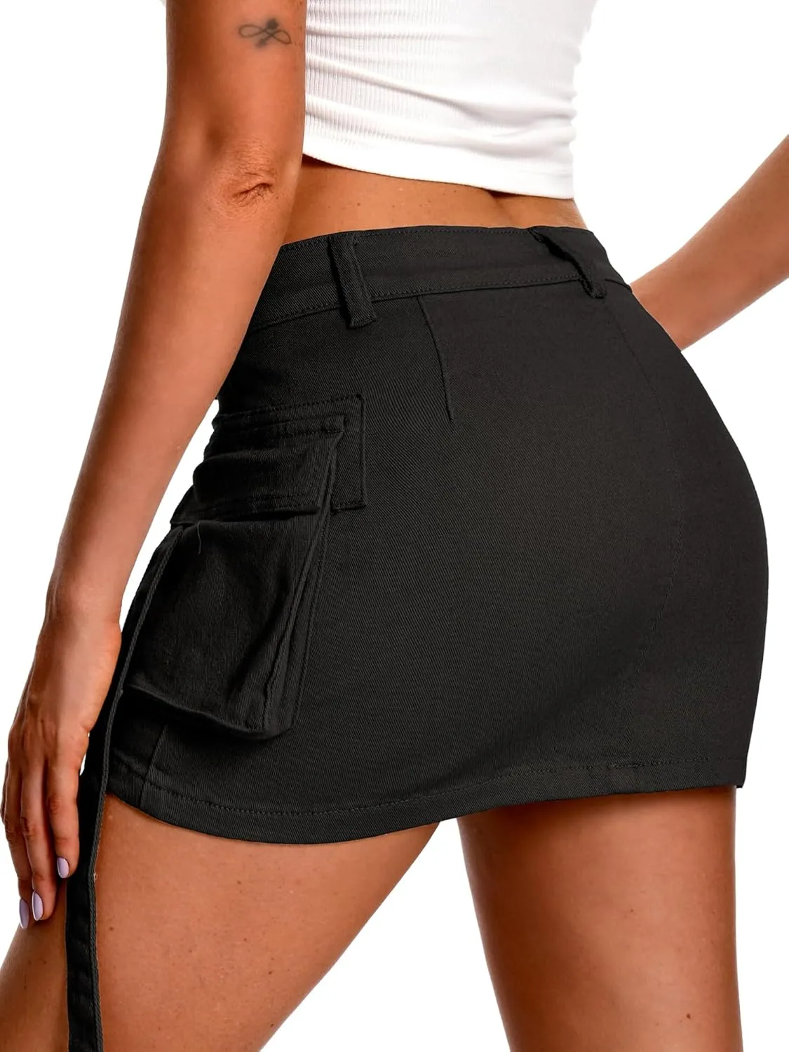 ELLEVEN High Stretch Denim Cargo Skirt for Women, Low Waist Y2k Mini Jean Skirt Cute Skirt with Pockets