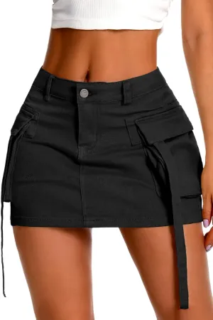ELLEVEN High Stretch Denim Cargo Skirt for Women, Low Waist Y2k Mini Jean Skirt Cute Skirt with Pockets