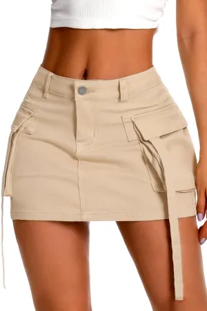 ELLEVEN High Stretch Denim Cargo Skirt for Women, Low Waist Y2k Mini Jean Skirt Cute Skirt with Pockets