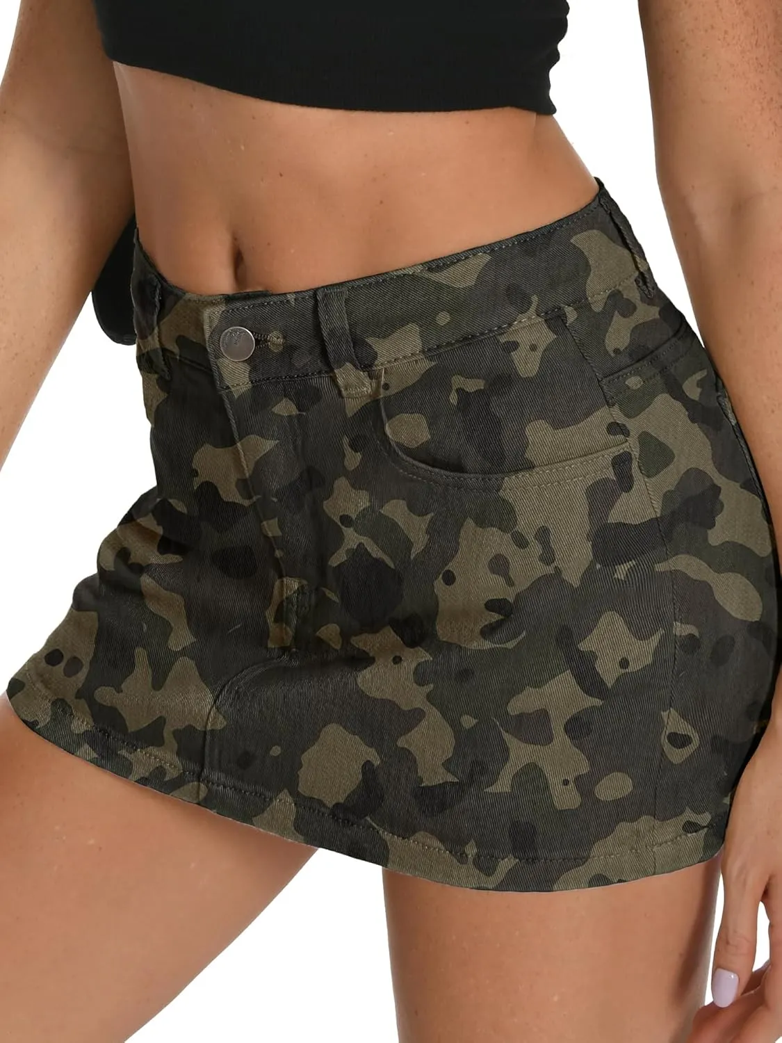 ELLEVEN High Stretchy Mini Skort Skirt for Women,Low Waist Denim Skort Shorts with Pockets