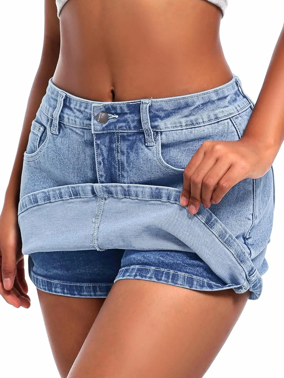 ELLEVEN High Stretchy Mini Skort Skirt for Women,Low Waist Denim Skort Shorts with Pockets
