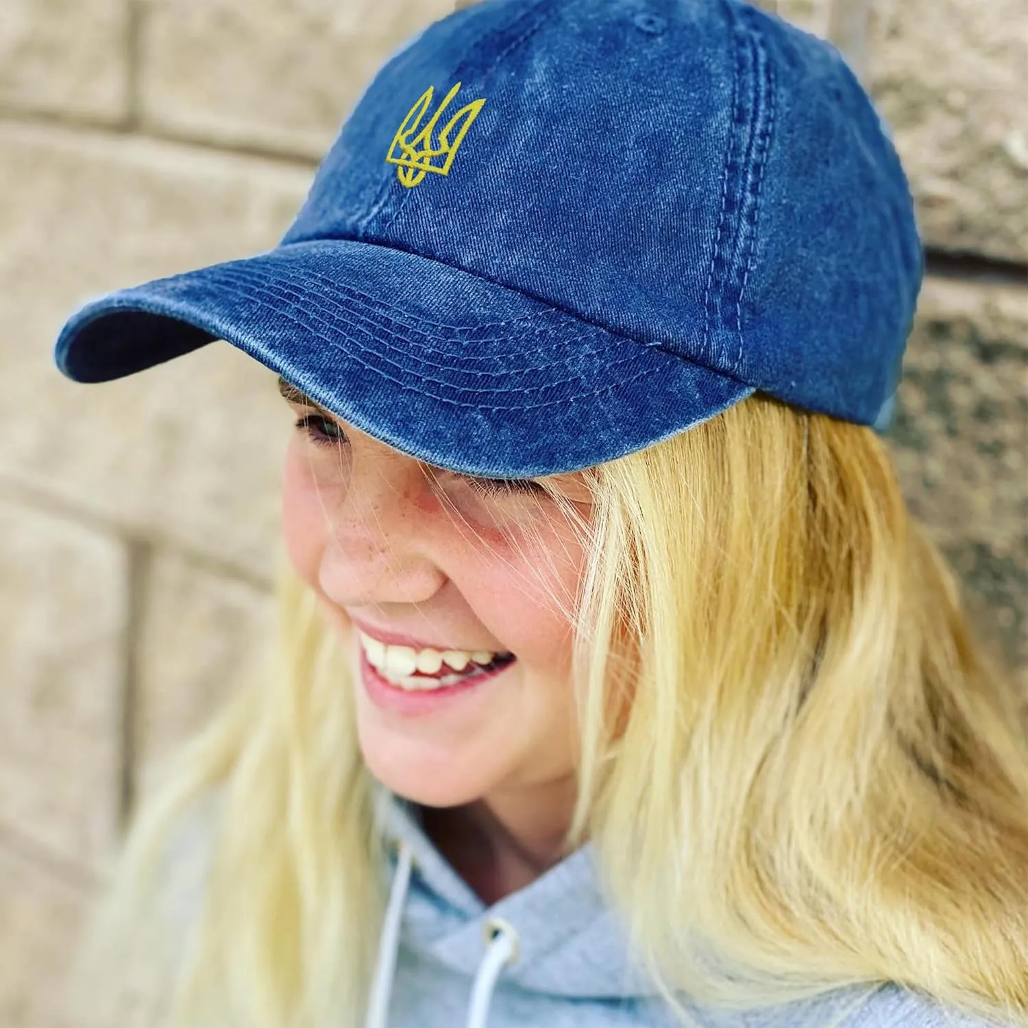 Embroidered Ukraine Hat Retro Vintage Washed Cotton Denim Baseball Caps
