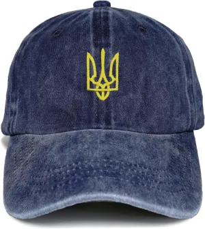 Embroidered Ukraine Hat Retro Vintage Washed Cotton Denim Baseball Caps