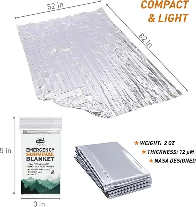 Emergency Blankets for Survival, 4 Pack, Mylar Foil Blankets, Thermal Space Blanket, Car Supplies, Camping Accessories, Hiking, Outdoor Gear and Equipment, Bug Out Bag.