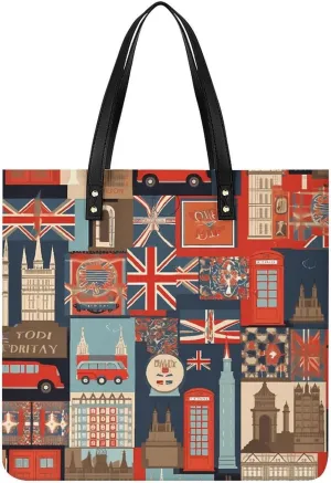 England Symbols Large Leather Handbags Women Fashion Handbag Multifunctional Travel Bag It Is A Great Gift for Mothers, Teachers, Friends, Bridesmaids