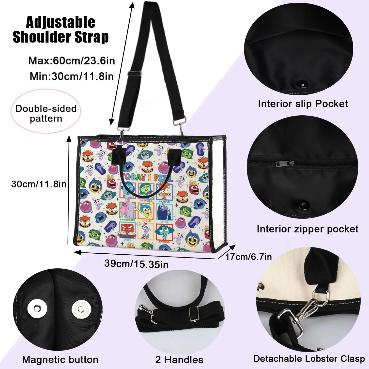 ENSIANTH Cartoon Emotions Inspired Gift All The Feelings Characters Tote Bag Joy Anger Fear Sadness Railay Emotion Team Gift