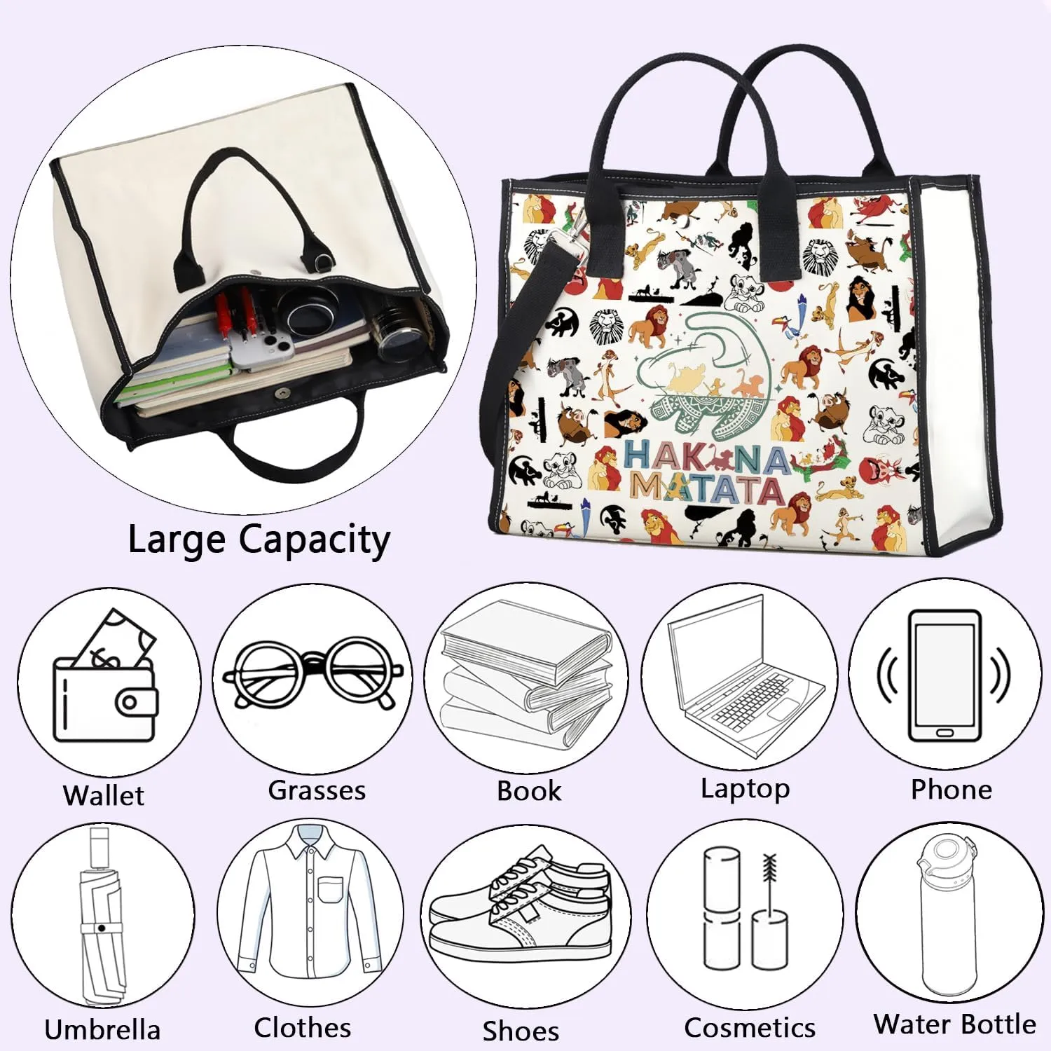 ENSIANTH The Lion Inspire Gift Lion lover Tote Bag Animal Kingdom Gift Cartoon Fans Handbag Animal King Movie Merch