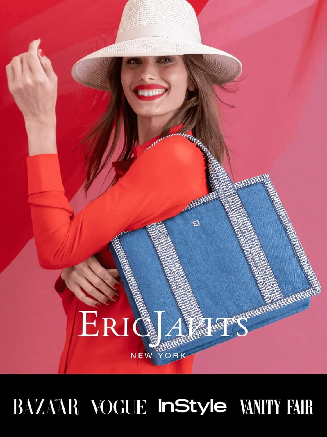Eric Javits Cote D'Azur Tote Bag - Canvas & Squishee Straw Beach Bags for Women with Zip Pouch & 3 Outer Pockets
