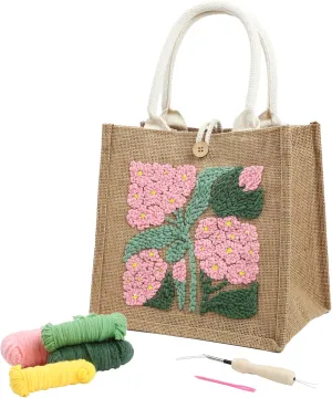 ERNTRNL Punch Needle Kits for Adults Beginner - Punch Needle Embroidery Tote Bag Set, Punch Stitching Kit with Instructions & Video Tutorial,Unique Pattern,Tools (Pink-Green)