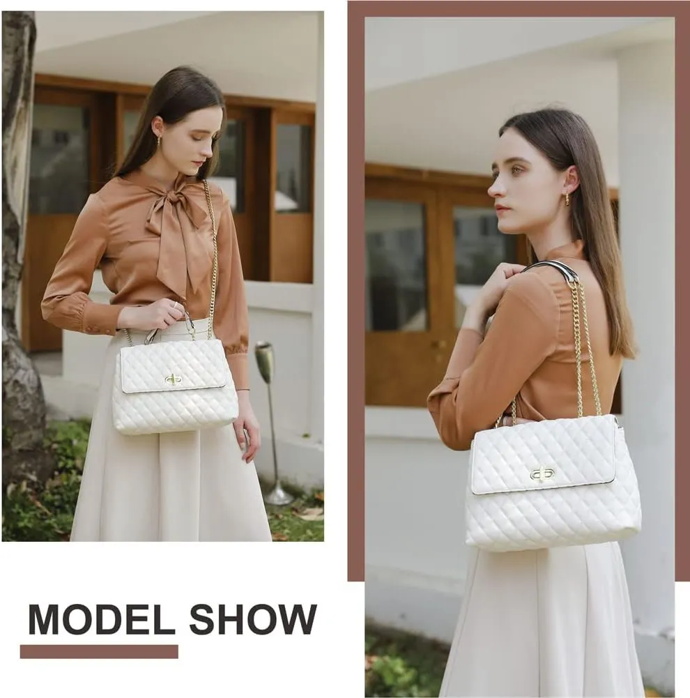 ER.Roulour Quilted Crossbody Bags for Women, Trendy Roomy Shoulder Handbags with Flap Gold Hardware Chain Purses Shoulder Bag