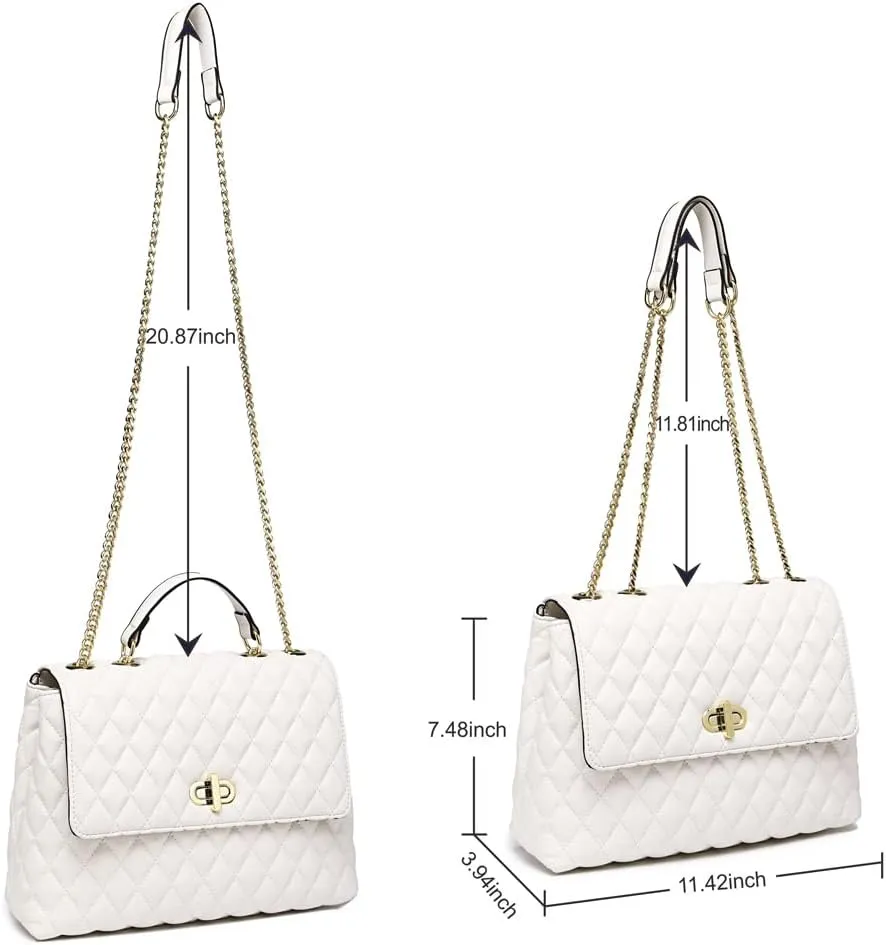 ER.Roulour Quilted Crossbody Bags for Women, Trendy Roomy Shoulder Handbags with Flap Gold Hardware Chain Purses Shoulder Bag