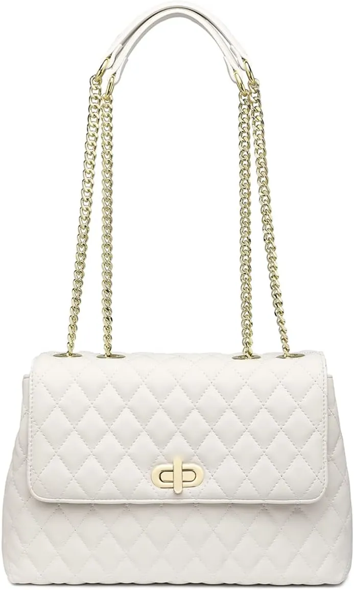 ER.Roulour Quilted Crossbody Bags for Women, Trendy Roomy Shoulder Handbags with Flap Gold Hardware Chain Purses Shoulder Bag
