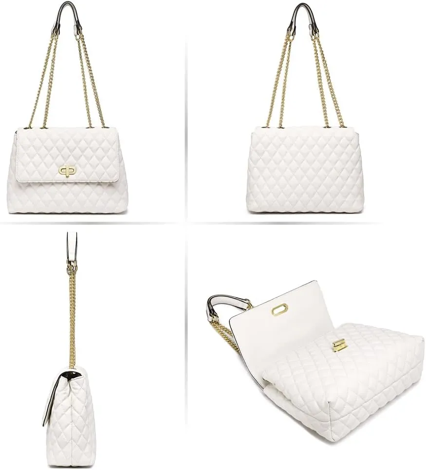 ER.Roulour Quilted Crossbody Bags for Women, Trendy Roomy Shoulder Handbags with Flap Gold Hardware Chain Purses Shoulder Bag