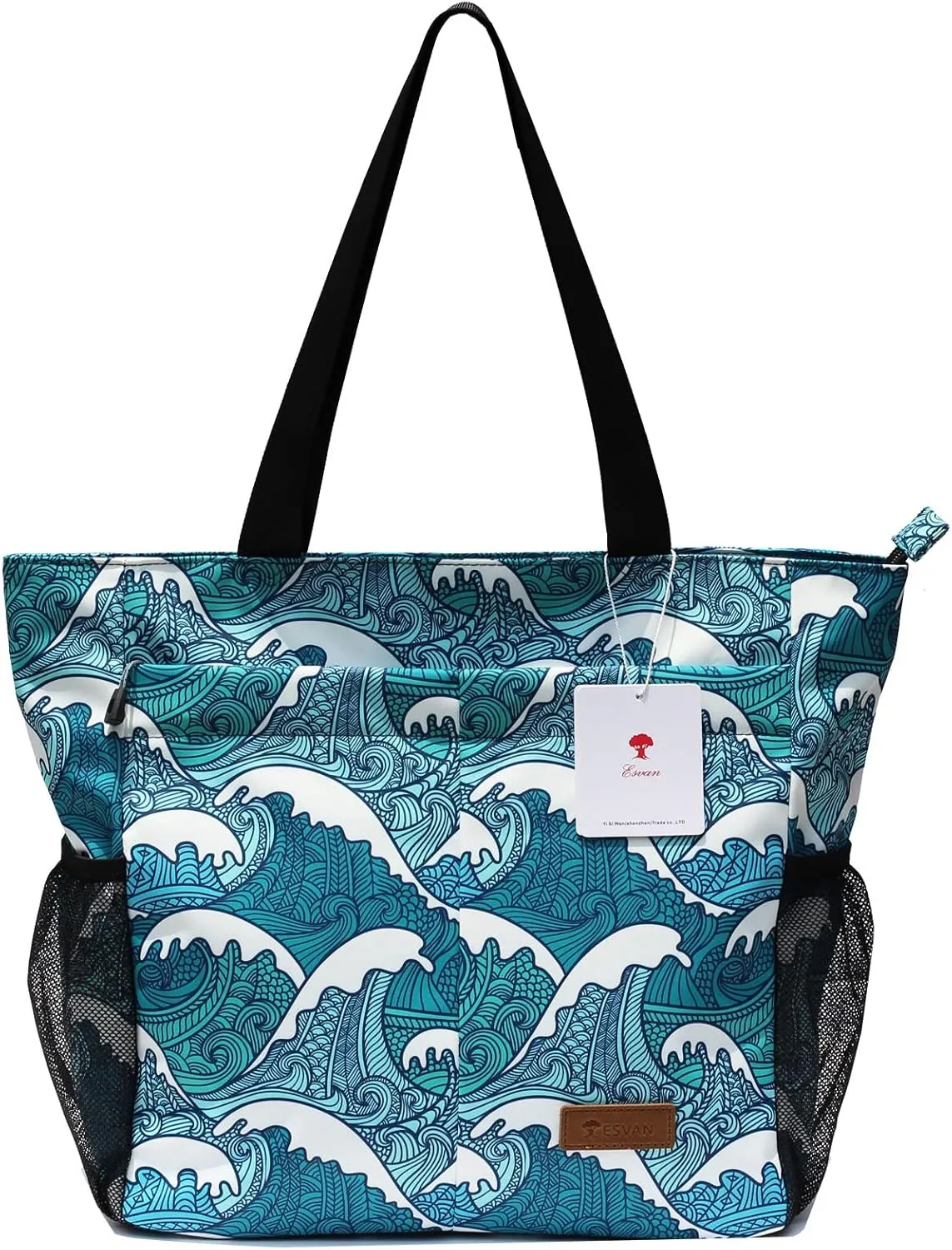 ESVAN Original Floral Tote Bag Large Shoulder Bag with Multi Pockets for Gym Travel Beach Daily Bags