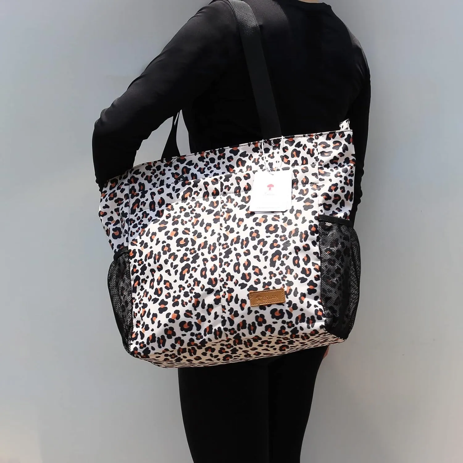 ESVAN Original Floral Tote Bag Large Shoulder Bag with Multi Pockets for Gym Travel Beach Daily Bags