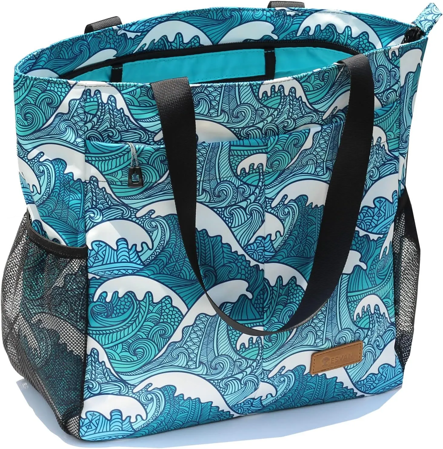 ESVAN Original Floral Tote Bag Large Shoulder Bag with Multi Pockets for Gym Travel Beach Daily Bags