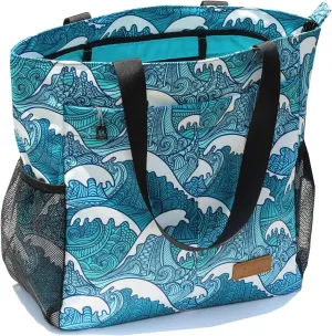 ESVAN Original Floral Tote Bag Large Shoulder Bag with Multi Pockets for Gym Travel Beach Daily Bags