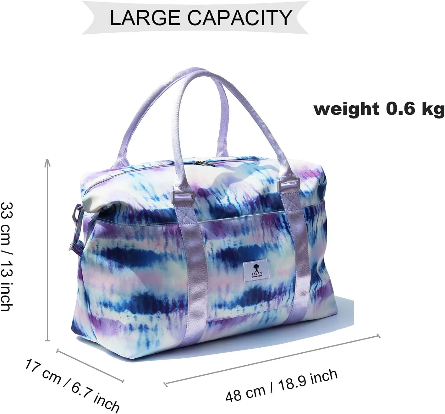 ESVAN Travel Tote Duffel Gym Bag,Weekender Overnight Carry-on Tote Crossbody Bag with Wet Pocket and Trolley Sleeve Upgraded