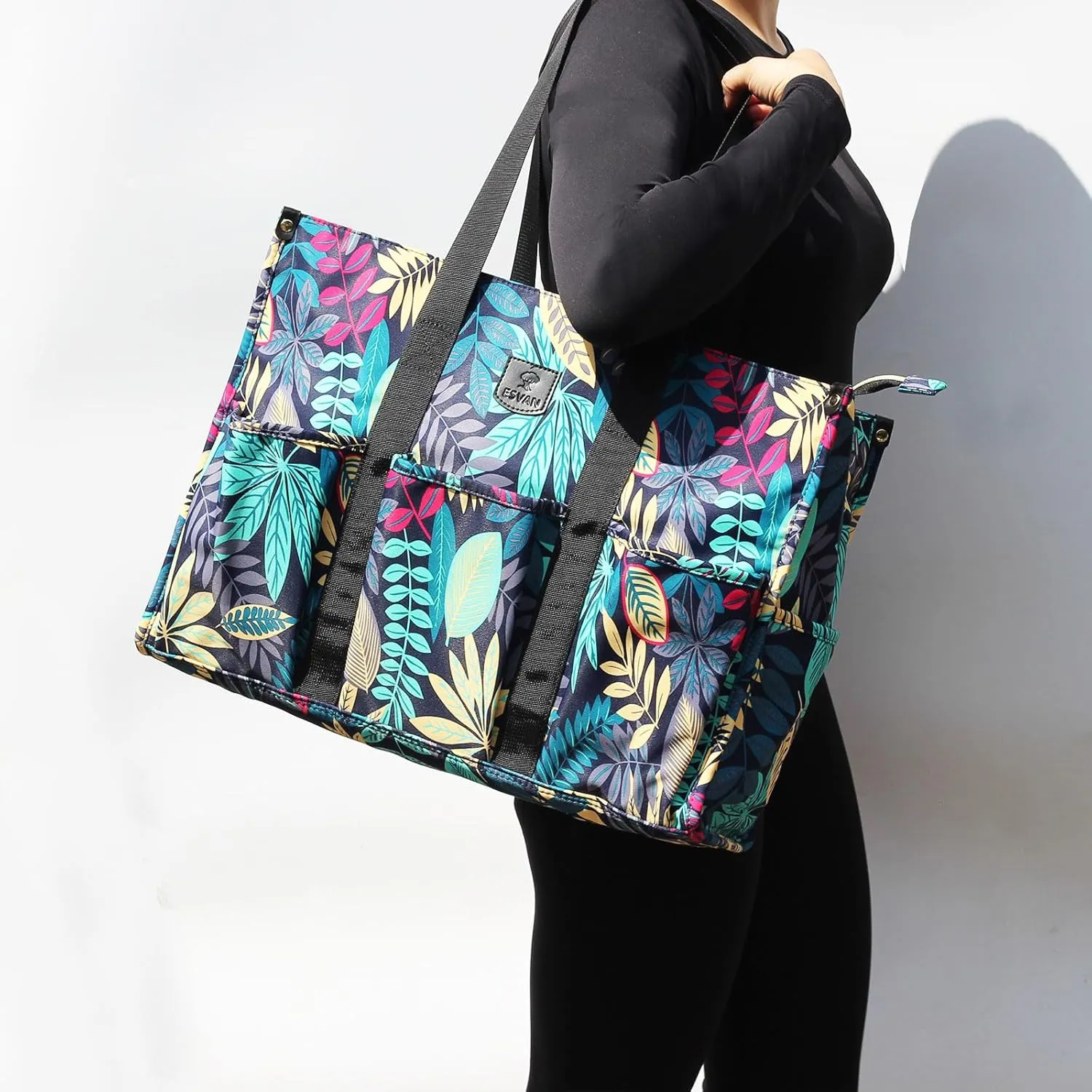 ESVAN Utility Tote Bag with Zip Top Waterproof Teacher Tote Bag for Teacher Work Women Beach