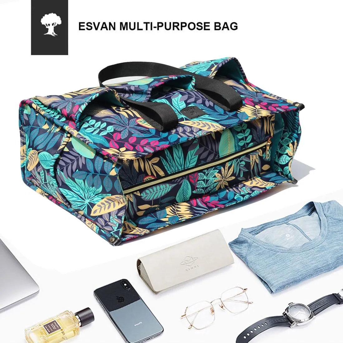 ESVAN Utility Tote Bag with Zip Top Waterproof Teacher Tote Bag for Teacher Work Women Beach