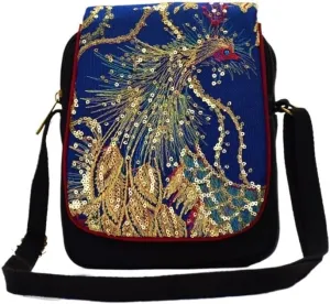 Ethnic Style Peacock Embroidered Canvas Shoulder Crossbody Bag Small Handbag For Women