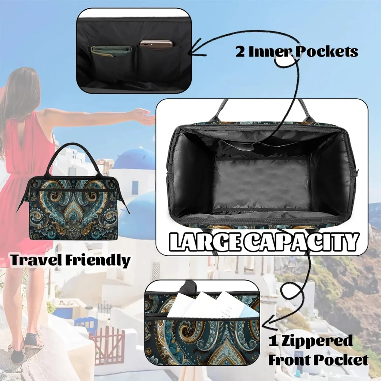 Ethnic Texture Solemn Large Travel Duffel Bag Gym Tote Bag for Women Men Waterproof Weekend Overnight Bag Carry On Tote Luggage with Pocket Personal Item Bags Sports Bag fit Travel Sports Gym Yoga