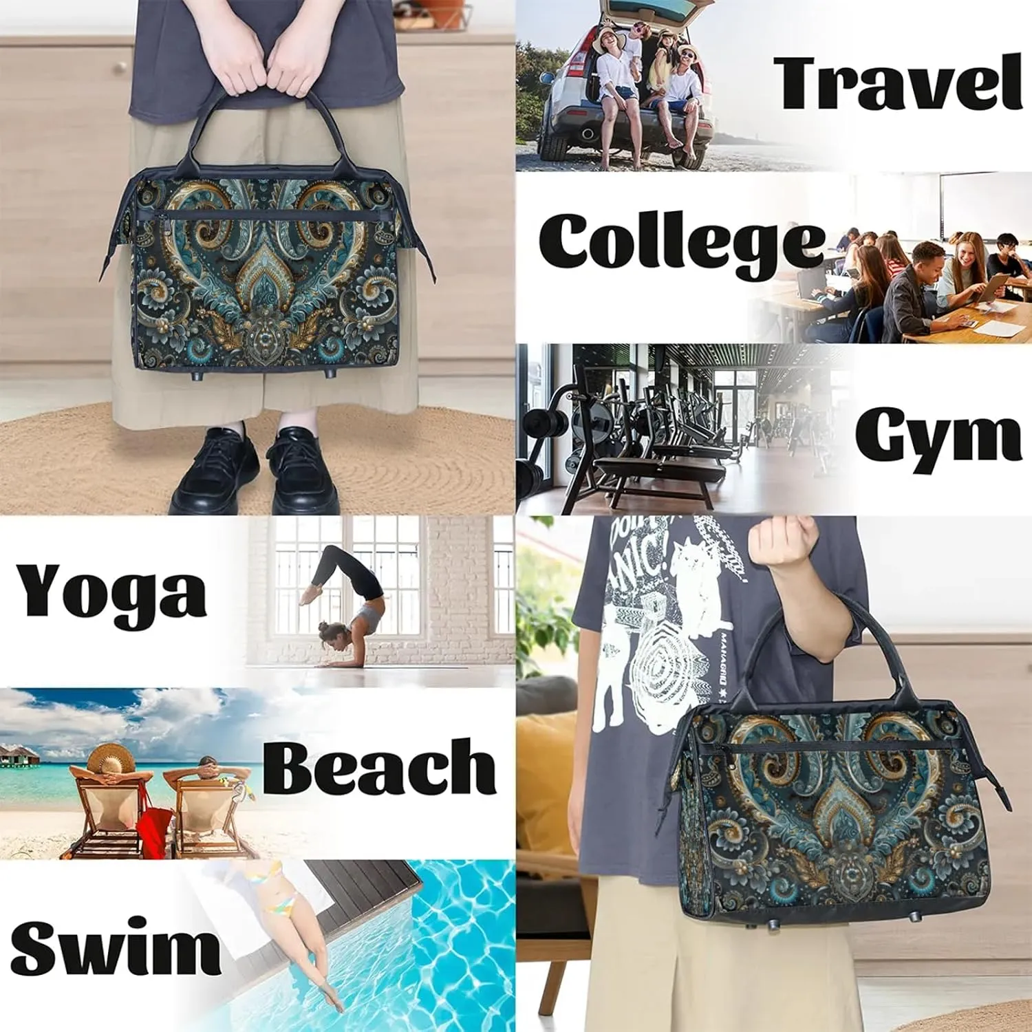 Ethnic Texture Solemn Large Travel Duffel Bag Gym Tote Bag for Women Men Waterproof Weekend Overnight Bag Carry On Tote Luggage with Pocket Personal Item Bags Sports Bag fit Travel Sports Gym Yoga