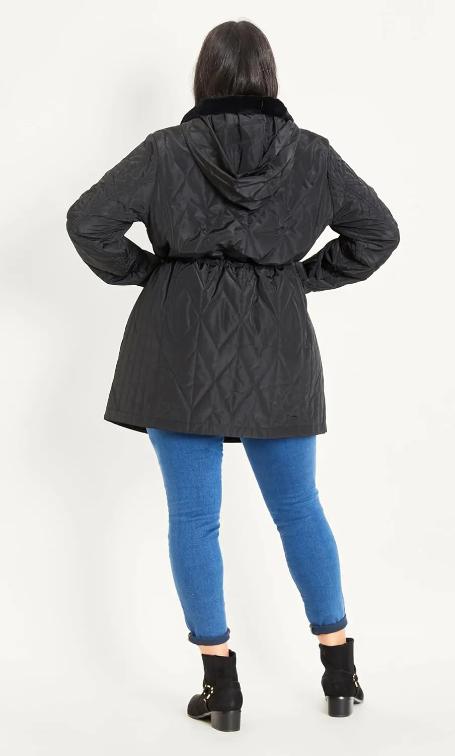 EVANS Women's Plus Size Coat Fur Collar Padded