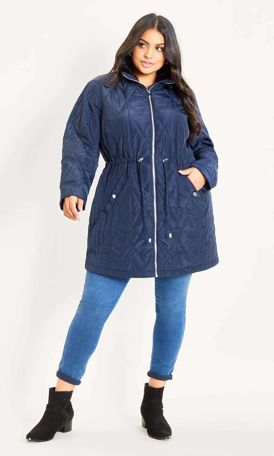 EVANS Women's Plus Size Coat Fur Collar Padded