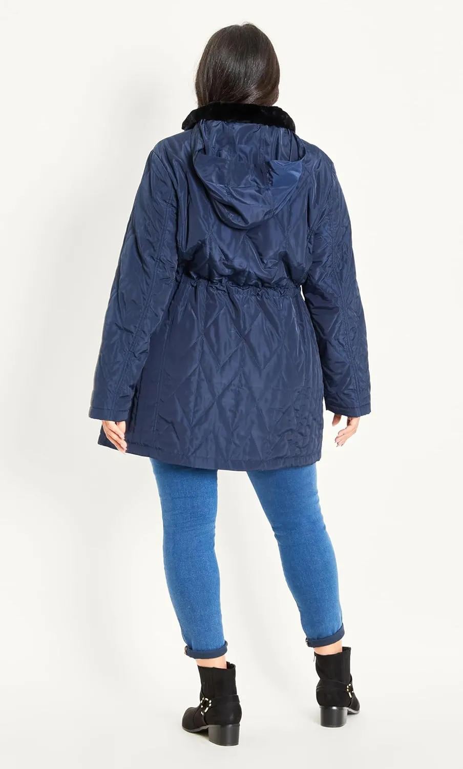 EVANS Women's Plus Size Coat Fur Collar Padded