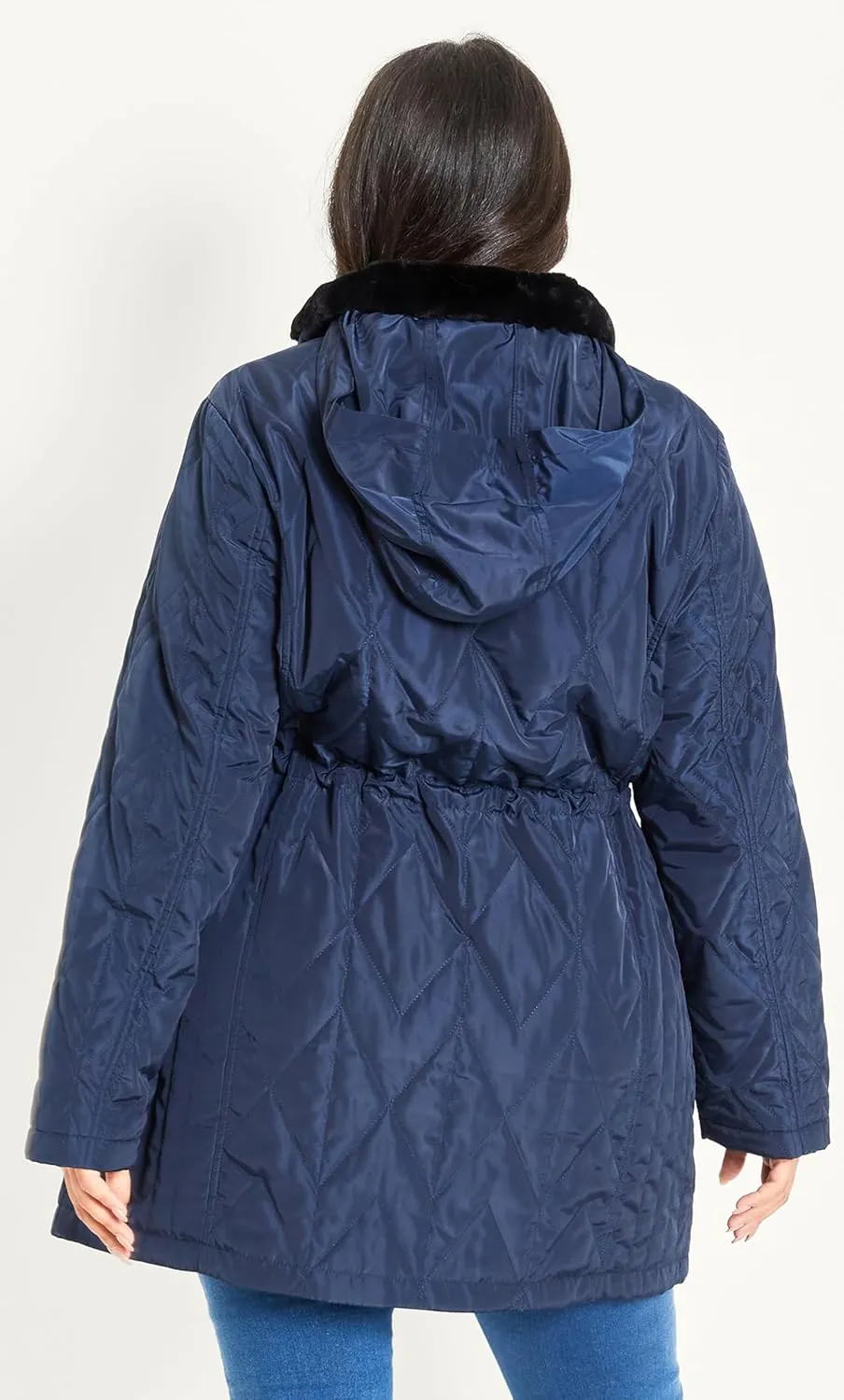 EVANS Women's Plus Size Coat Fur Collar Padded