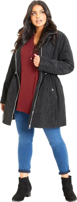 EVANS Women's Plus Size Coat Fur Collar Padded