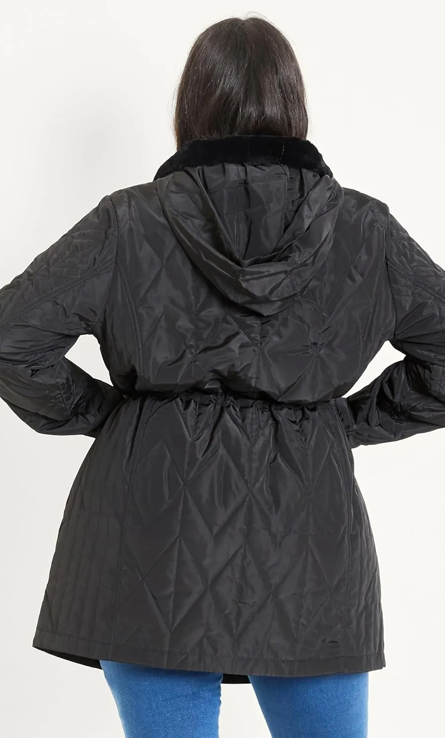 EVANS Women's Plus Size Coat Fur Collar Padded