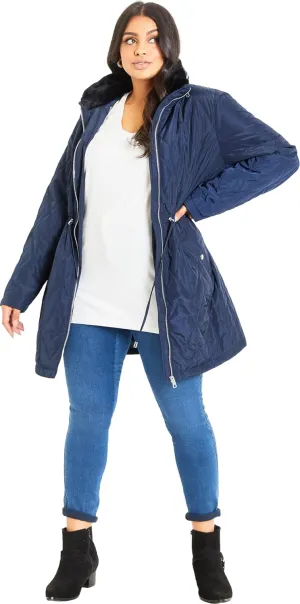 EVANS Women's Plus Size Coat Fur Collar Padded