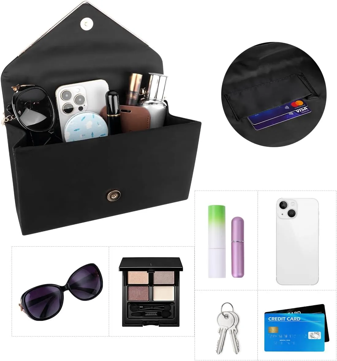 Evening Bag Clutch Purses for Women, Rhinestones Purse, Sparkling Envelope Evening Bag with Detachable Chain