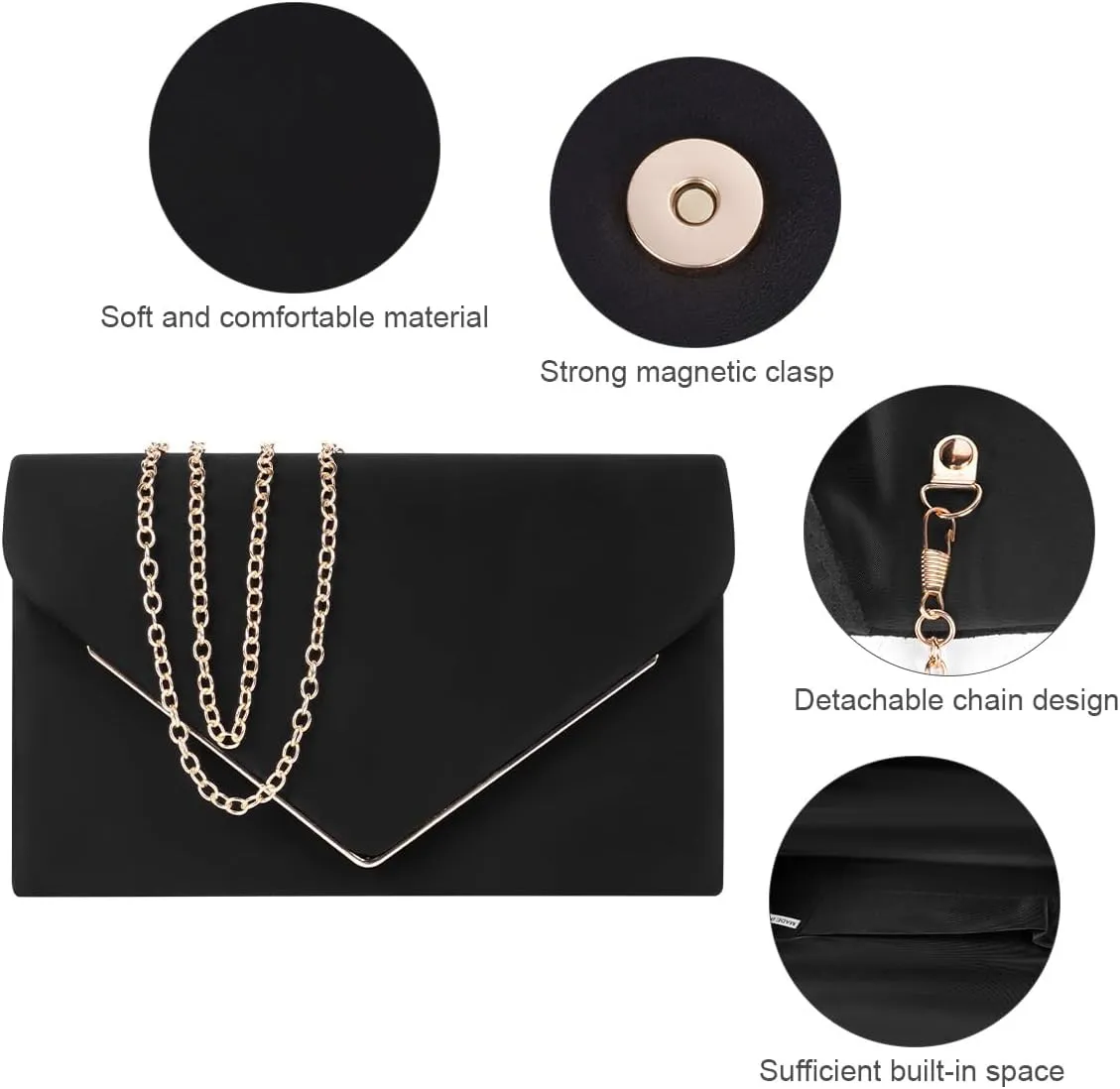 Evening Bag Clutch Purses for Women, Rhinestones Purse, Sparkling Envelope Evening Bag with Detachable Chain
