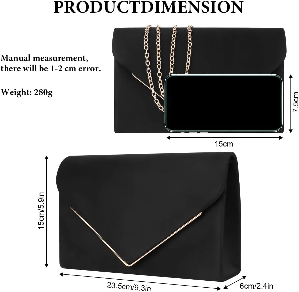 Evening Bag Clutch Purses for Women, Rhinestones Purse, Sparkling Envelope Evening Bag with Detachable Chain