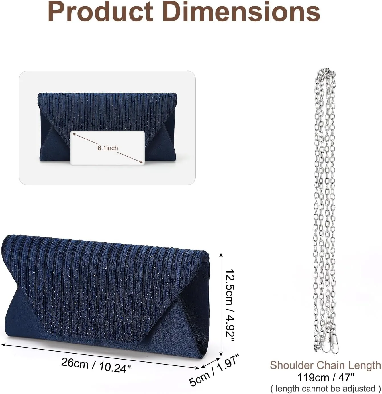 Evening Bags Clutch Purses for Women Formal, Purse Handbag Crossbody Bag Crystal Rhinestone with Chain Strap Shoulder Bag Sparkly for Wedding Guest Party Deep Blue
